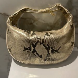 Donald J Pliner metallic gold baguette shoulder handbag snakeskin print